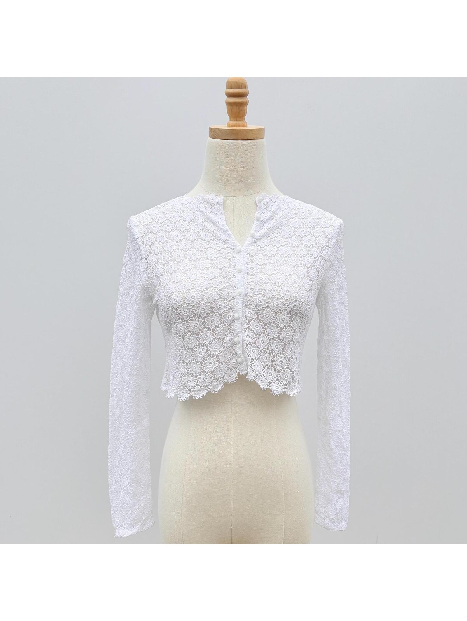 Vintage White Floral Lace Cardigan Top Xs